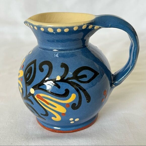 Vintage Ceramic Creamer Blue Handmade Hand Painted - Picture 6 of 9